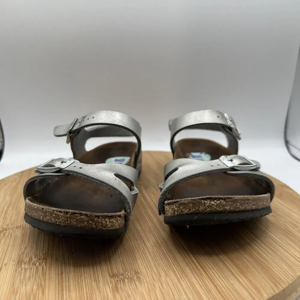 Birkenstock Rio Youth Size 3 Silver Cork Footbed Strap Open Toe Sandal Shoes